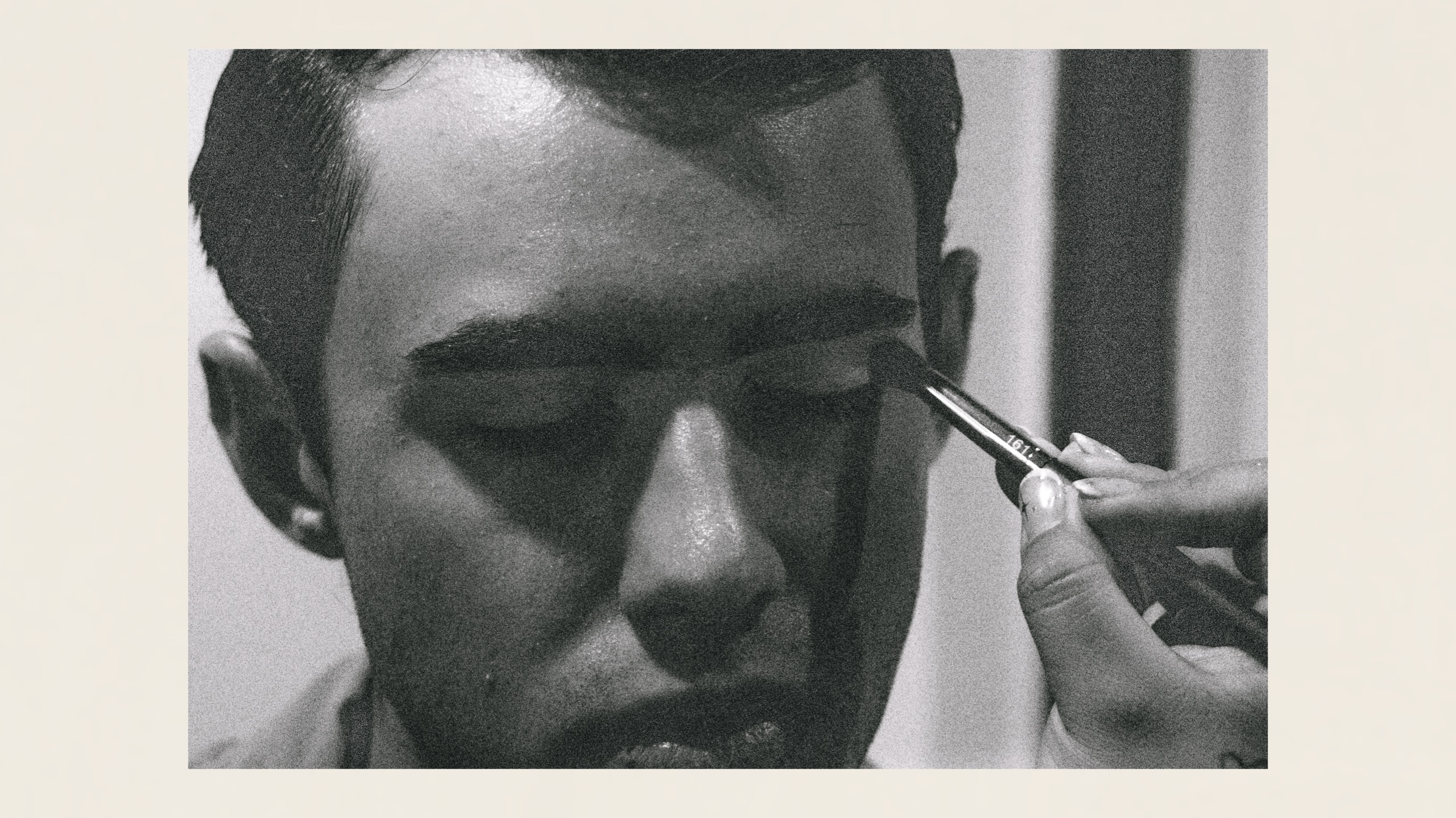 Model Angelo backstage with Prados Beauty for Din&eacute;/Navajo designer Orlando Dugi